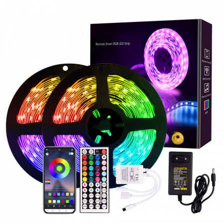 Banda LED RGBW, 10 metri, 600 led-uri, 16 culori, interconectabila, control WI-FI