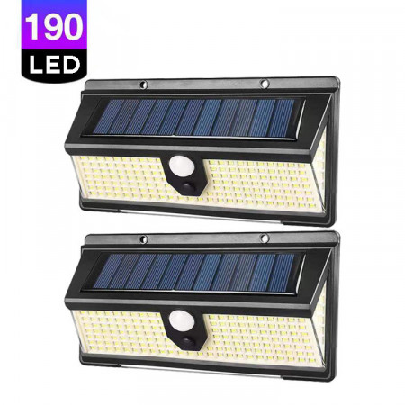 Set 2 x Lampa solara cu 190 LED-uri, 3 moduri de iluminare, waterproof IP65