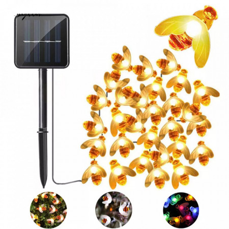 3 x Instalatie solara cu 50 albinute LED, interior-exterior, senzor miscare