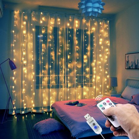 Perdea premium LED pentru interior/exterior cu telecomanda si joc de lumini