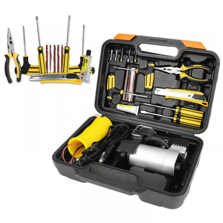 Kit pana auto, compresor 12V, 2 cilindri si 7 accesorii