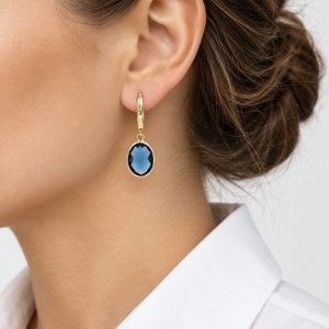 Bijuterii aur galben 14 K cercei colectie noua ITALIA model OVAL - BLUE