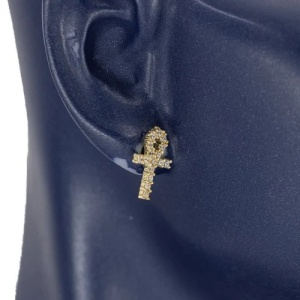 Bijuterii aur galben 14 K cercei colectie noua model CRUCEA EGIPTEANA - Img 4