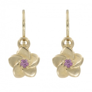 Bijuterii aur galben 14 K cercei copii piatra naturala colectie noua model FLOARE - SAFIR ROZ