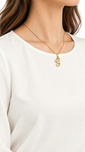 Bijuterii aur galben 14 K lant cu pandantiv colectie noua GRECIA model LITERA G - Img 2