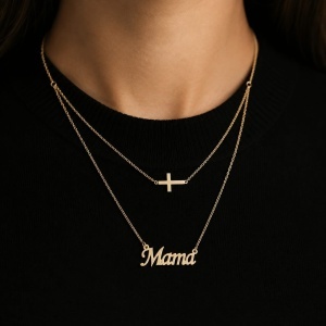 Bijuterii aur galben 14 K lant cu pandantiv colectie noua MAMA SI CRUCE