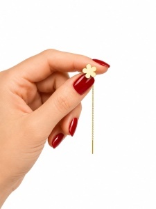 Cercei cu lant aur galben 14 K model FLOARE - Img 2