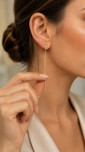 Cercei cu lant aur galben 14 K model FLOARE