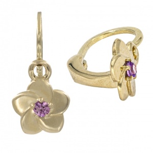 Bijuterii aur galben 14 K cercei copii piatra naturala colectie noua model FLOARE - SAFIR ROZ - Img 2