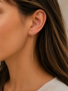 Bijuterii aur galben 14 K cercei cu lant colectie noua model STEA DE MARE