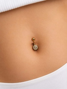 Cercel pentru buric aur galben 14 K model ROTUND - Img 3