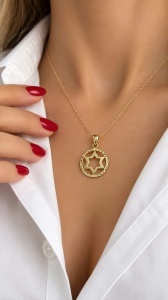 Lant cu pandantiv aur galben 14 K colectie ITALIA model STEUA LUI DAVID