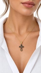 Lant cu pandantiv aur galben 14 K colectie noua model CRUCE - ONIX