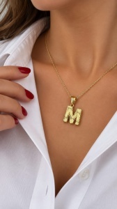 Pandantiv aur galben 14 K colectie ITALIA model LITERA M - Img 2
