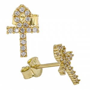 Bijuterii aur galben 14 K cercei colectie noua model CRUCEA EGIPTEANA - Img 2