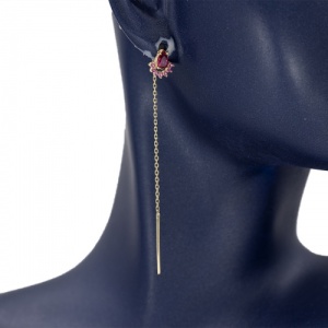 Bijuterii aur galben 14 K cercei cu lant colectie noua model GEOMETRIC - RED - Img 2