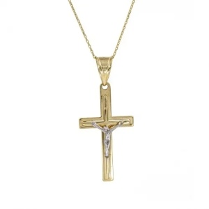 Bijuterii aur galben 14 K lant cu pandantiv colectie noua model CRUCE - Img 2