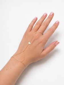 Bratara cu inel aur galben 14 K model CRUCE