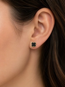 Cercei aur galben 14 K colectie ITALIA model FLOARE - BLACK 0.5 cm