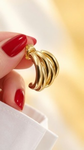 Cercei aur galben 14 K colectie ITALIA model GEOMETRIC - Img 2