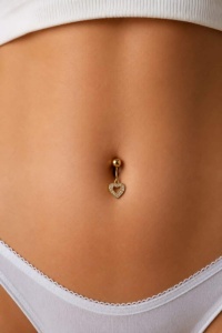 Cercel pentru buric aur galben 14 K model INIMIOARA - Img 2