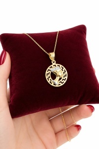 Lant cu pandantiv aur galben 14 K model NEFERTITI - Img 3