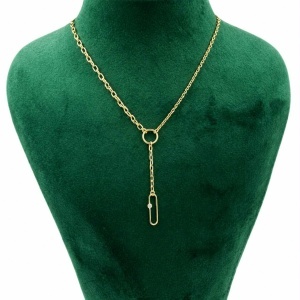 Lant cu pandantiv din aur galben 14 K model GEOMETRIC - Img 2