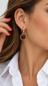 Set aur galben 14 K colectie noua ITALIA model PATRAT - GRANAT - Img 2