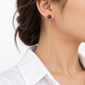Bijuterii aur galben cercei cu lant colectie noua model FLOARE - BLACK