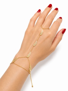 Bratara cu inel aur galben 14 K model ARIPA DE INGER - Img 2