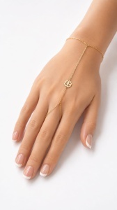 Bratara cu inel aur galben 14 K model TRIFOI - Img 2