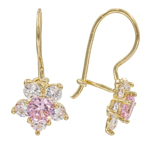 Cercei copii aur galben 14 K model FLOARE - PINK - Img 2