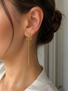 Cercei cu lant aur galben 14 K model FLOARE