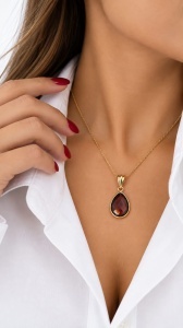Lant cu pandantiv aur galben 14 K colectie noua ITALIA model LACRIMA - CUART FUMURIU