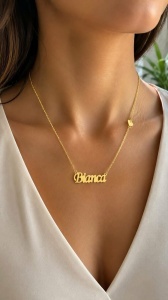 Lant cu pandantiv aur galben 14 K model NUME - BIANCA
