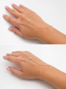 Bratara cu inel aur galben 14 K model DIAMOND - Img 2