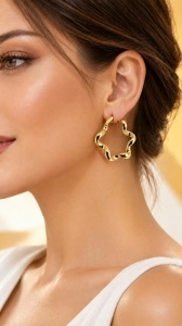 Cercei aur galben 14 K colectie ITALIA model CREOLI 2 CM - Img 2