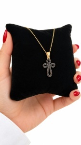 Lant cu pandantiv aur galben 14 K colectie noua model CRUCE - ONIX - Img 2