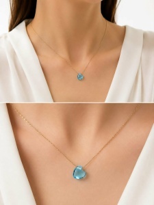 Lant cu pandantiv aur galben 14 K model INIMA - BLUE - Img 2