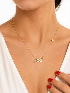 Lant cu pandantiv aur galben 14 K model NUME - AVA