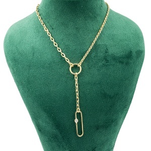 Lant cu pandantiv din aur galben 14 K model GEOMETRIC - Img 3