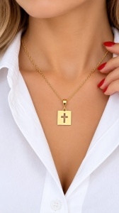 Pandantiv aur galben 14 K colectie ITALIA model PLACUTA CU CRUCE - 0.7 cm - Img 2
