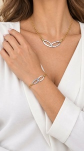 Set aur galben si aur alb 14 K colectie noua ITALIA model OVAL