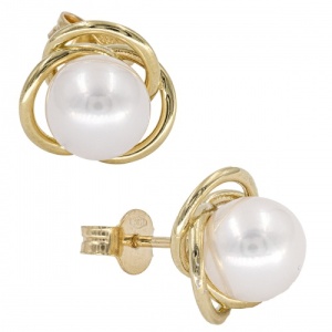 Bijuterii aur galben 14 K cercei colectie noua ITALIA model TURBAN - PERLA - Img 2