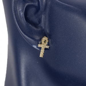 Bijuterii aur galben 14 K cercei colectie noua model CRUCEA EGIPTEANA - Img 3