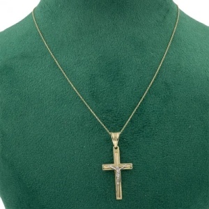 Bijuterii aur galben 14 K lant cu pandantiv colectie noua model CRUCE - Img 3