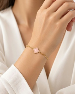 Bratara aur galben 14 K colectie ITALIA model FLOARE - PINK