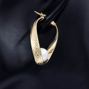 Cercei aur galben 14 K colectie ITALIA model CREOLI - PERLA - Img 2