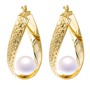 Cercei aur galben 14 K colectie ITALIA model CREOLI - PERLA - Img 2