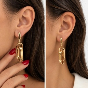 Cercei aur galben 14 K colectie ITALIA model GEOMETRIC - Img 4